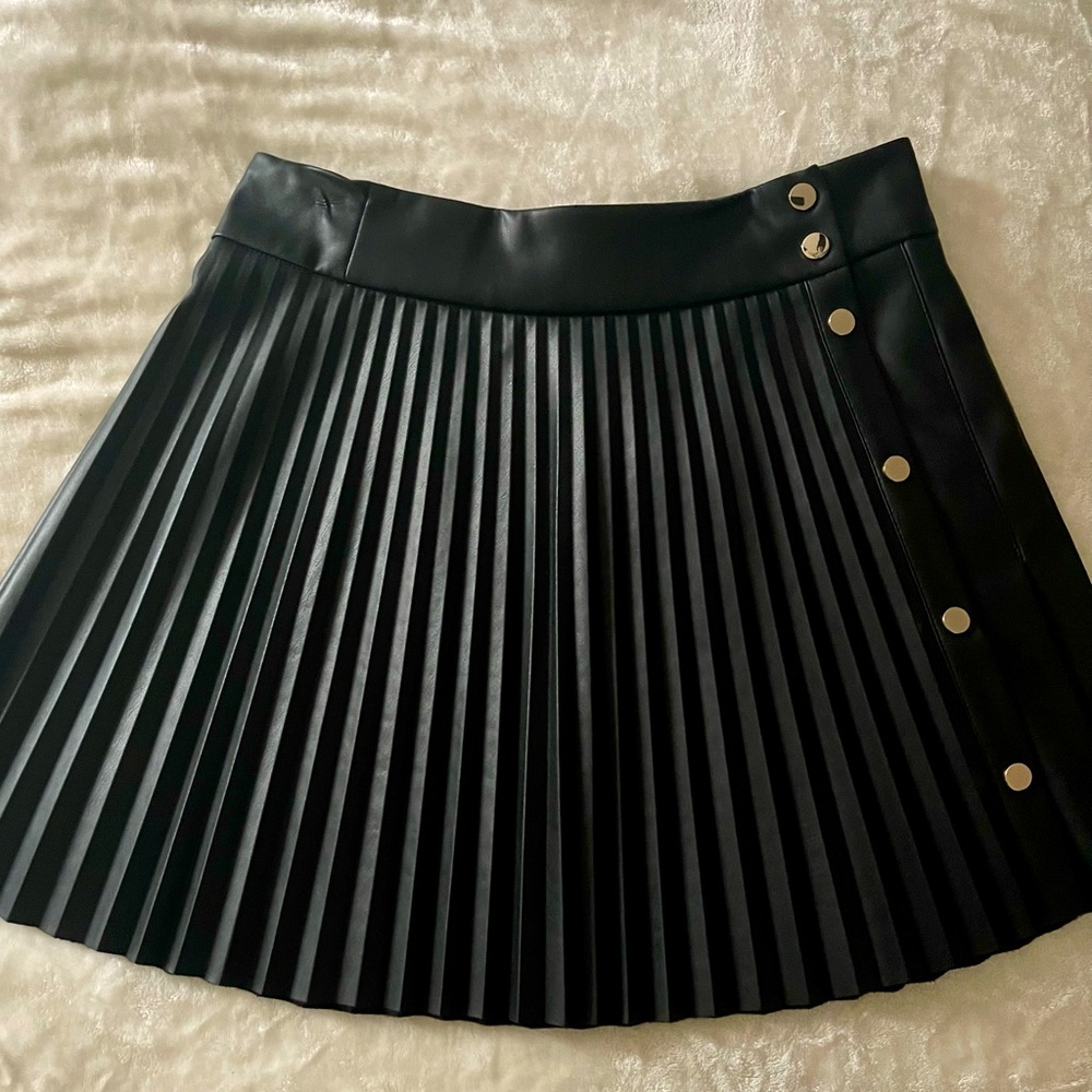 Zara Faux Leather Black Pleated Skirt